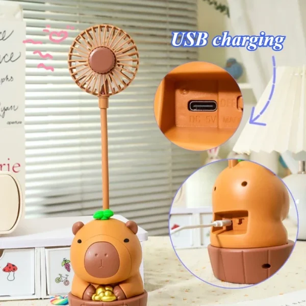 Mini fan Portable Kawaii Capybara Charging Fan Pencil Sharpener Folding Soft Cute Cartoon USB Desktop Fan Children's Holiday Gift School Supplies - Image 6
