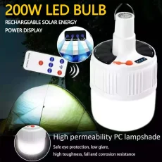 Solar Charging Portable Outdoor LED Camping Light Bulb Remote Control with 5-speed Adjustable Light Waterproof Hook Tent Light