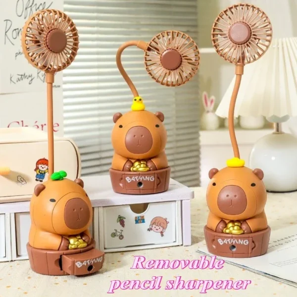 Mini fan Portable Kawaii Capybara Charging Fan Pencil Sharpener Folding Soft Cute Cartoon USB Desktop Fan Children's Holiday Gift School Supplies - Image 4