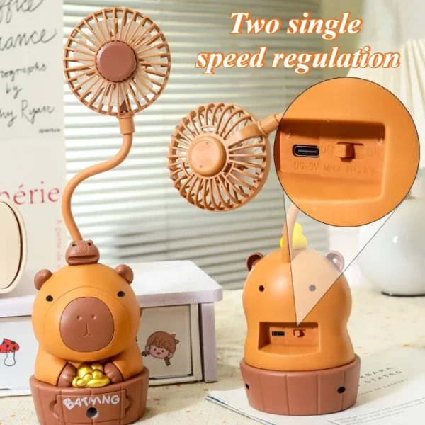 Mini fan Portable Kawaii Capybara Charging Fan Pencil Sharpener Folding Soft Cute Cartoon USB Desktop Fan Children's Holiday Gift School Supplies - Image 5