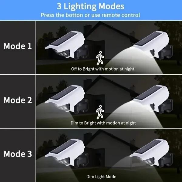 Outdoor Camping Solar Lights Motion Sensor 77 LED FloodLight Wireless Waterproof Dummy Fake Camera Courtyard Garage Street Light - Image 4